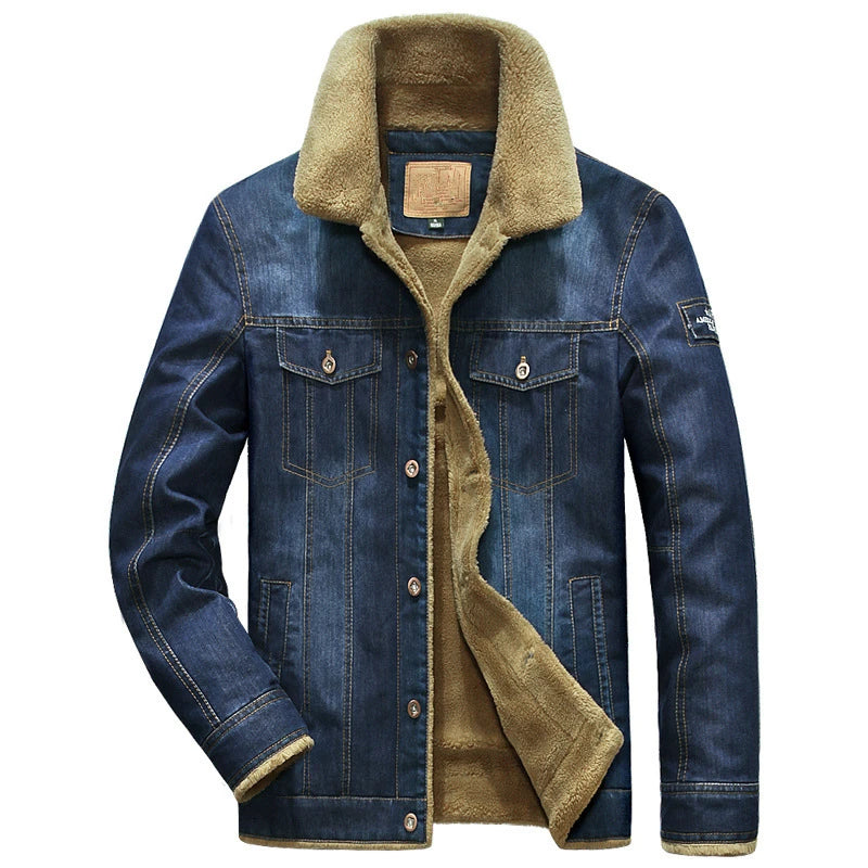 Winter Denim Jacket Men Windbreaker Fleece Thick Warm