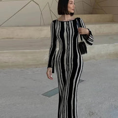 Maxi Dress Fashion Party  Wave Long Sleeve