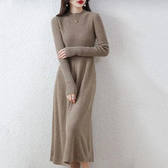 Wool Dress Long Cashmere Waist Over Knee