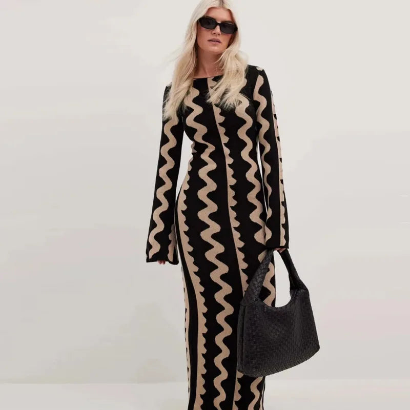 Maxi Dress Fashion Party  Wave Long Sleeve