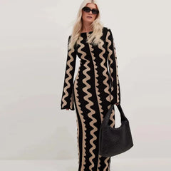 Maxi Dress Fashion Party  Wave Long Sleeve