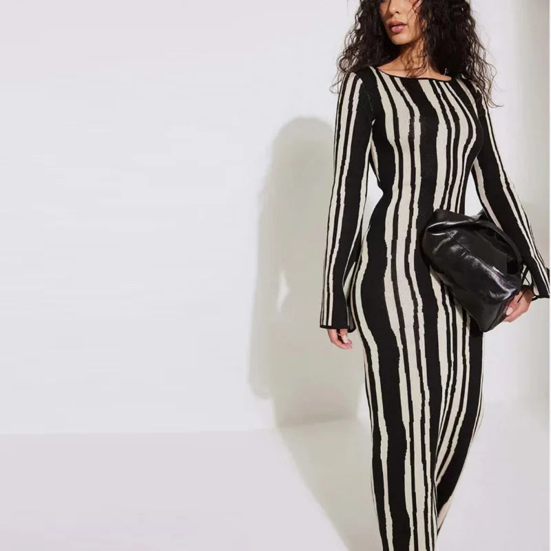 Maxi Dress Fashion Party  Wave Long Sleeve