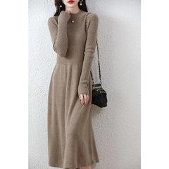 Wool Dress Long Cashmere Waist Over Knee