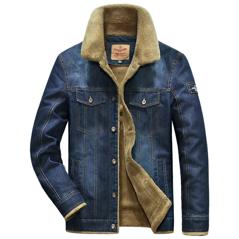 Winter Denim Jacket Men Windbreaker Fleece Thick Warm