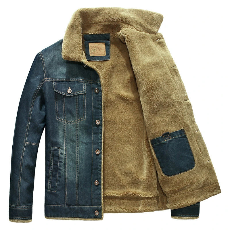 Winter Denim Jacket Men Windbreaker Fleece Thick Warm