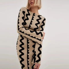 Maxi Dress Fashion Party  Wave Long Sleeve