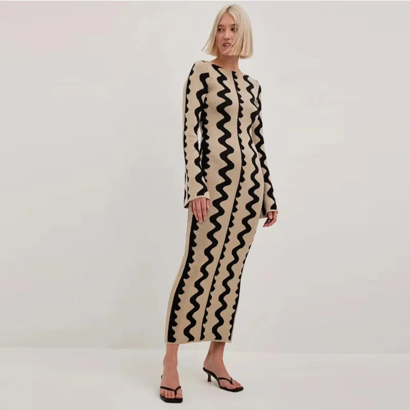 Maxi Dress Fashion Party  Wave Long Sleeve