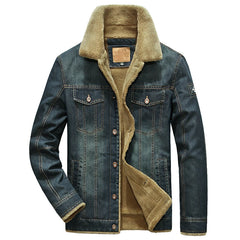 Winter Denim Jacket Men Windbreaker Fleece Thick Warm