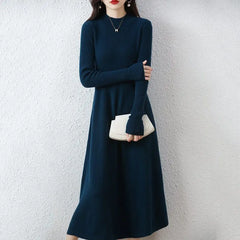 Wool Dress Long Cashmere Waist Over Knee
