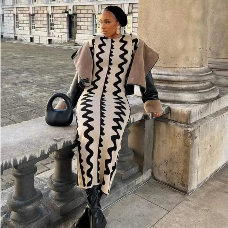 Maxi Dress Fashion Party  Wave Long Sleeve