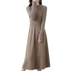 Wool Dress Long Cashmere Waist Over Knee